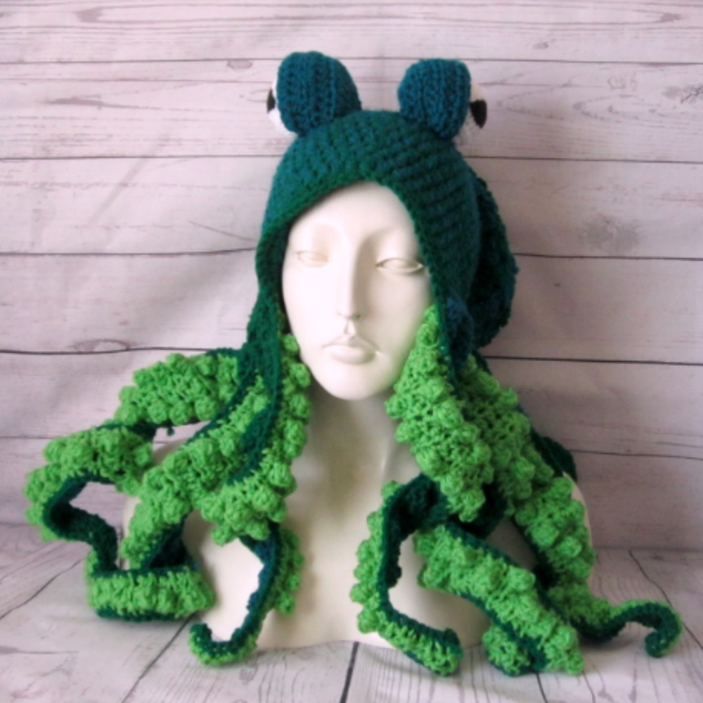 Octopus Hat Unisex Green & Blue OOAK NWOT